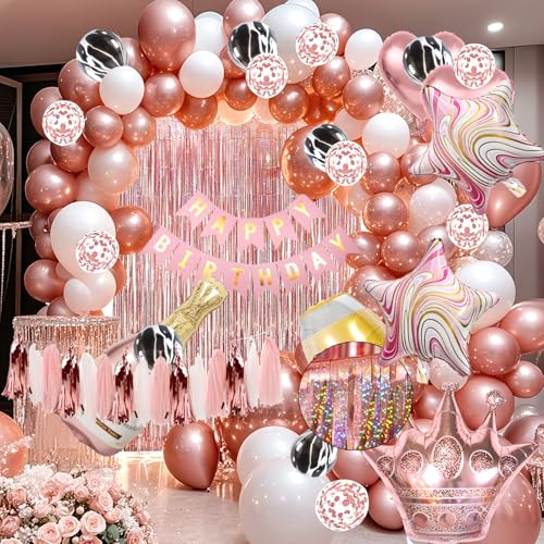YinQin 118 Stück Roségold Geburtstag Ballons Dekorationen mit Füllpumpe Rosé Gold Geburtstags Luftballons Deko Happy Birthday Paty Balloons Roségold Geburtstag Ballon Dekorationen für Mädchen Frauen von YinQin