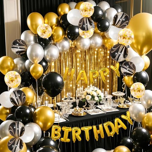 YinQin 118 Stück Schwarze Gold Geburtstags Ballons Dekorationen mit Füllpumpe Schwarz Gold Silberne Geburtstags Luftballons Deko Geburtstagsparty Ballons Dekorationen für Männer Frauen YinQin 118 Stück Schwarze Gold Geburtstags Ballons Dekorationen mit Füllpumpe Schwarz Gold Silberne Geburtstags Luftballons Deko Geburtstagsparty Ballons Dekorationen für Männer Frauen von YinQin