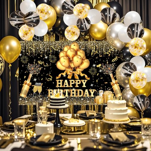 YinQin 63 Stück Schwarze und goldene Geburtstagsballons mit Fotohintergrund, Schwarze Goldene und silberne Geburtstagsballons, Dekoration zum Geburtstag Partyzubehör für Frauen und Männer YinQin 63 Stück Schwarze und goldene Geburtstagsballons mit Fotohintergrund, Schwarze Goldene und silberne Geburtstagsballons, Dekoration zum Geburtstag Partyzubehör für Frauen und Männer von YinQin
