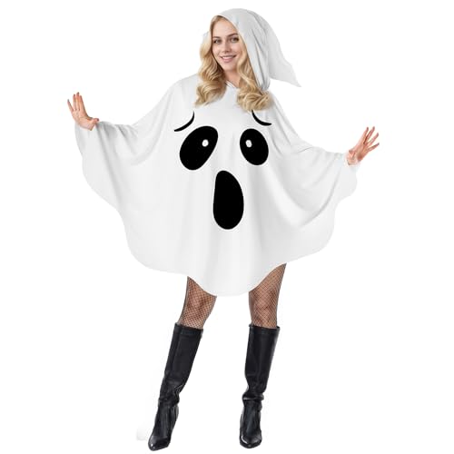 Yinbwol Geisterkostüm für Erwachsene, Damen, weißer Geister-Poncho, Kapuzenumhang, gruselige Halloween-Geister Kostüme, A, Einheitsgröße Yinbwol Geisterkostüm für Erwachsene, Damen, weißer Geister-Poncho, Kapuzenumhang, gruselige Halloween-Geister Kostüme, A, Einheitsgröße von Yinbwol