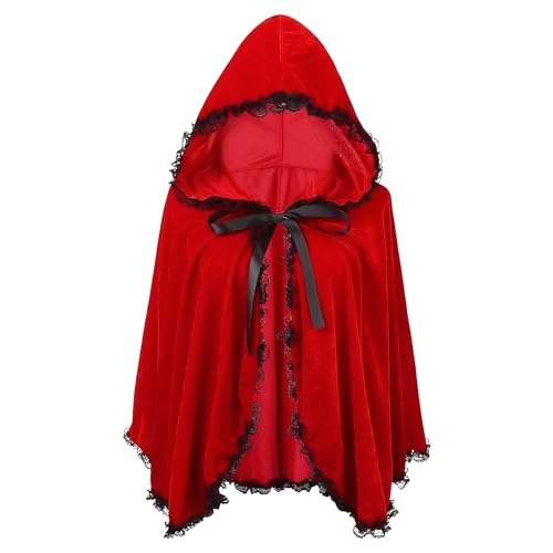 Yinbwol Rotkäppchen-Kostüm für Damen, Umhang, Halloween, Weihnachten, Cosplay, Party, Samt, schicker roter Umhang Yinbwol Rotkäppchen-Kostüm für Damen, Umhang, Halloween, Weihnachten, Cosplay, Party, Samt, schicker roter Umhang von Yinbwol