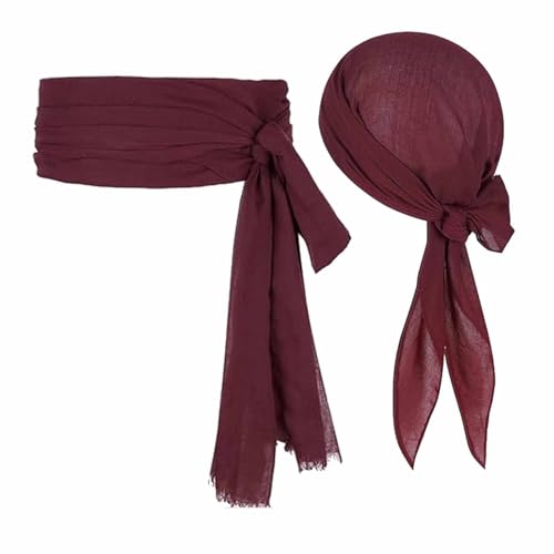 2 Stück Piratenkostüm Zubehör,Kopftuch+Gürtel,Bequem Piratenhut,Multifunktional Pirate Accessories,Piraten Kopftuch Für Weihnachten Halloween Hochzeit Geburtstag Party Rollenspiel Dekoration(Burgundy) von YingMengZhiGe