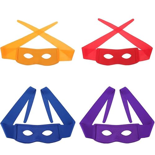 4 Stück Halloween Augenmaske,Heroic Masked Eye Mask,Ninja Maske,Zorro-Augenklappe,Maskiert Kostüm Maske für Maskerade,Faschings Raveparty,Geburtstag Deko,Kinder Schildkröten Cosplay Bekleidungszubehör von YingMengZhiGe