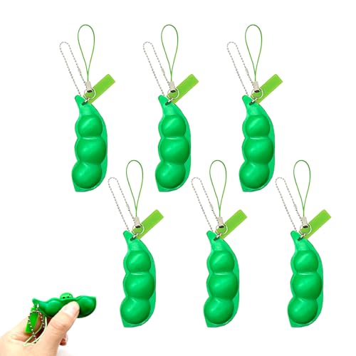 6 Stück Quetschbohnen Schlüsselanhänger,Fidget Toy,Squishy Erbsenkapsel,Stimming Toys Erwachsene,Fidget Toys Kinder,Stressabbau Spielzeug,Squishy Sojabohnen Anhänger für Reduziert Angst und Stress von YingMengZhiGe