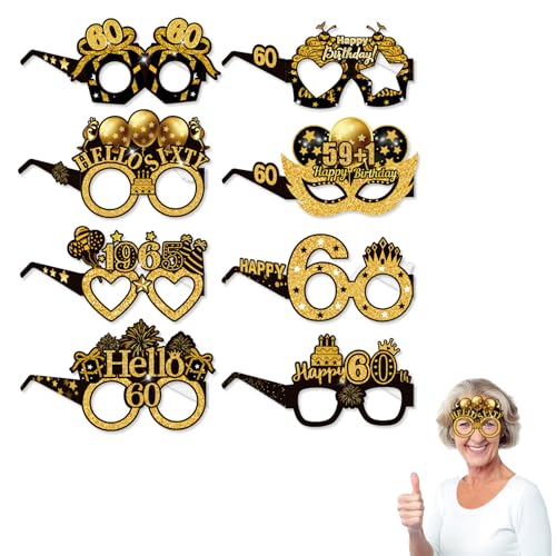 8 Stück 40 Geburtstag Partybrille Deko,Geburtstagsdeko für Frauen Mann zum Foto Requisiten Gebustag,Happy Birthday Party Zubehör,Lustige Brillen Foto Deko, Schwarz Golde Papierbrillen (60 Geburtstag) von YingMengZhiGe