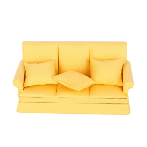 Yinhing Dollhouse Couch mit Kissen, Mini -Couch mit 3 PCS -Kissen Holztuchpuppenhausmöbeln für Puppenhausdekoration (Yellow) von Yinhing