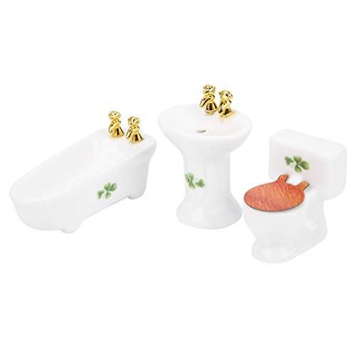 Yinhing Mini Möbel für Puppenhaus, Puppenhauszubehör 1/24 Dollhouse Badezimmer Set 3PCS Dollhouse Porzellan Badezimmer Set Badezimmermöbel Simulation Keramik Badewanne Toilette (4 Blatt) von Yinhing