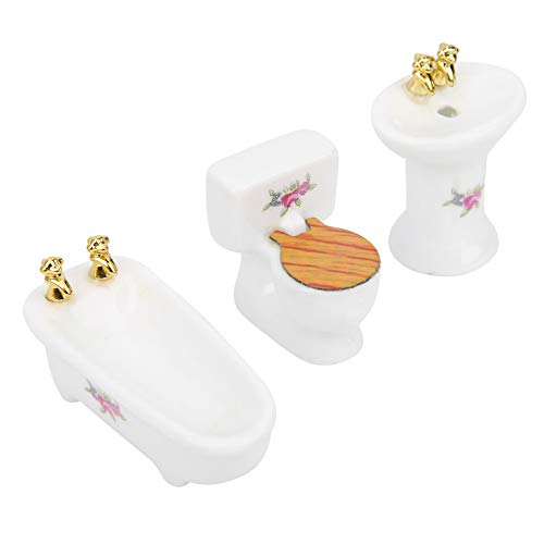 Yinhing Mini Möbel für Puppenhaus, Puppenhauszubehör 1/24 Dollhouse Badezimmer Set 3PCS Dollhouse Porzellan Badezimmer Set Badezimmermöbel Simulation Keramik Badewanne Toilette (Rose) von Yinhing