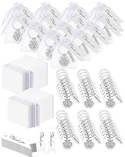 300 Stück Dankeschön-Geschenke für Mitarbeiter, 100 inspirierende Schlüsselanhänger, 100 Organza-Beutel, 100 Dankeskarten für Mitarbeiter, Teamgeschenke für Mitarbeiter, Krankenschwestern von Yinkin