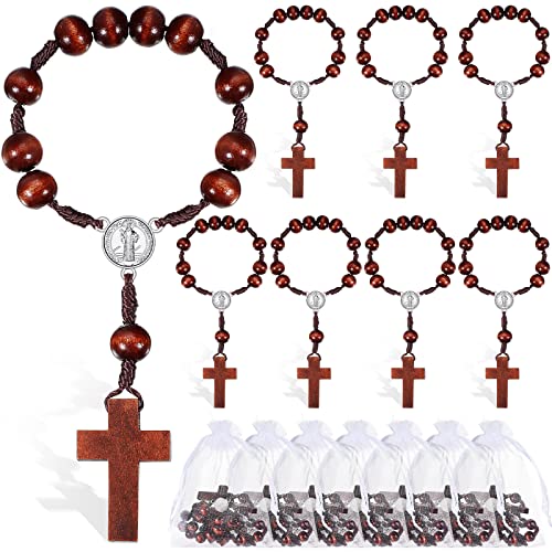 Yinkin 30 Stück Tauf-Rosenkranz Bibelvers Gastgeschenke Mini Taufe Gastgeschenke Holz Rosenkranz Religiöse Kreuze Bulk Geschenke mit 30 Organza-Beuteln Mini-Rosenkränze Großpackung für Erstkommunion von Yinkin