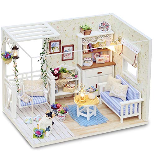 Yinuoday Puppenhaus Miniatur-Kit mit Möbeln, DIY Holz Puppenhaus mit LED DIY Mini Puppenhaus Plus Staubdicht und Musik Bewegung DIY Haus Kit für Erwachsene und Jugendliche von Yinuoday