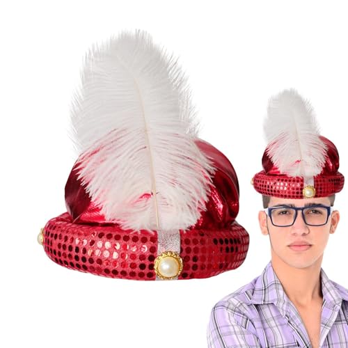 Yiohejy Aladdin Turban Hut, Sultan Selim Turban, Perlenketten & Federdetails Turban Hut Wunderschönes Pailletten-Design für glänzendes Aussehen Foto Requisiten von Yiohejy