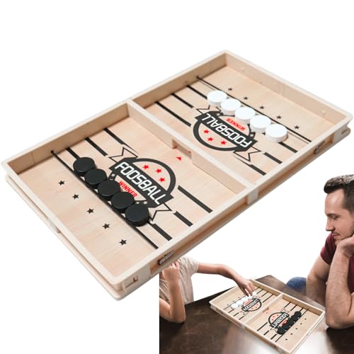 Yiohejy Schiebe-Puck,Holz Tisch Spiel Mit Puck Für Zwei Spieler - Interaktives Schiebe-Puck Spiel für Zuhause Schule Kindergarten Wohnzimmer Schlafzimmer Camping Reisen Kinderzimmer Klassenzimmer von Yiohejy