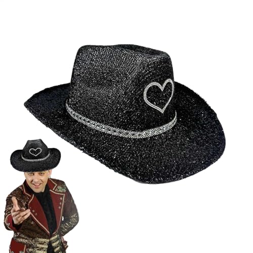 Yiohejy Western-Cowboyhut | Western Sparkly Disco Cowboyhut - Kostümzubehör, Party-Kopfbedeckung, Cosplay-Requisiten für Männer und Frauen von Yiohejy