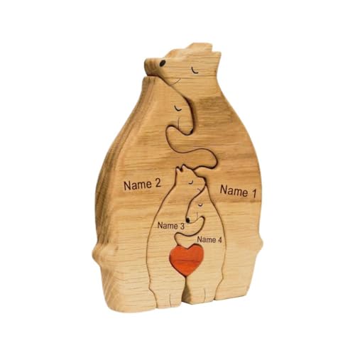 Personalisiertes Holzkunstpuzzle der Bärenfamilie | Holz Bär Skulpturen Desktop Ornament Home Tischdekoration, Geschenk für Familie von Yiokii