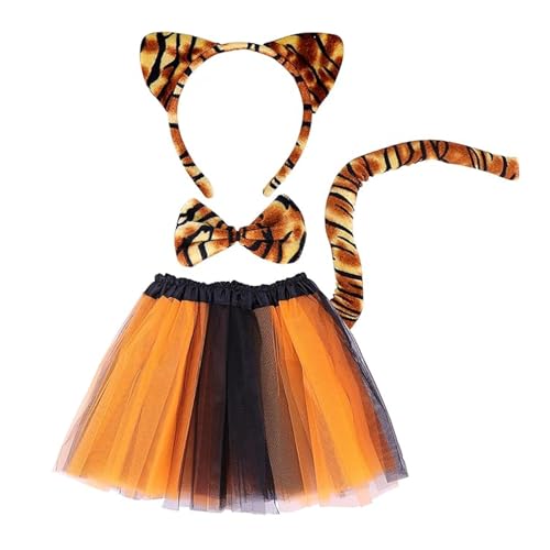 Yiomrmery Tiger Kostüm, Leoparden kostüm Kinder Tutu Rock, Tiger Zubehör Tiger Haarreif mit Tigerohren-Stirnband, Tigerschwanz, Fliege von Yiomrmery