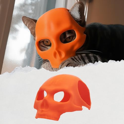 Yipintang Katze Spinne Maske Halloween Kostüme Zubehör für Katzen, Spinne Katze Cosplay Bekleidung (Medium) (Orange Skull) von Yipintang