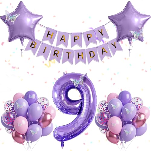 30 Stück Mädchen 9. Geburtstag Rosa Lila Schmetterling Set, Rosa Lila Geburtstag Luftballons Banner Folie Nummer 9 Schmetterling Thema für Mädchen 9 Jahre alte Party Dekoration 30 Stück Mädchen 9. Geburtstag Rosa Lila Schmetterling Set, Rosa Lila Geburtstag Luftballons Banner Folie Nummer 9 Schmetterling Thema für Mädchen 9 Jahre alte Party Dekoration von Yiran