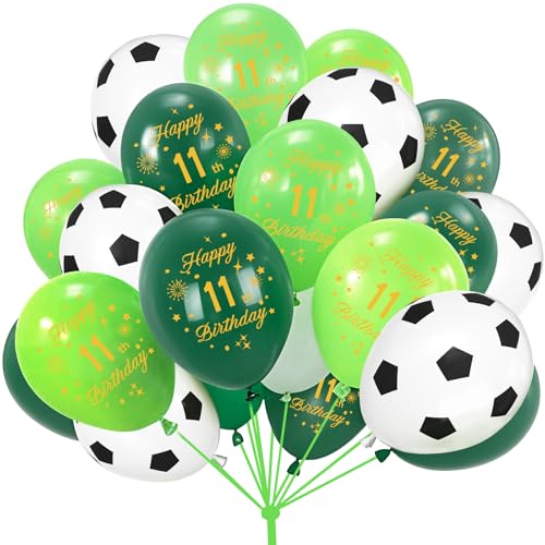 Luftballons 11.Geburtstag Deko for Fußball Thema, 15 Stück 11.Geburtstag Luftballons Junge Mädchen Dunkelgrün Schwarz Deko, 12 Zoll Partyballons für Kindergeburtstag von Yiran