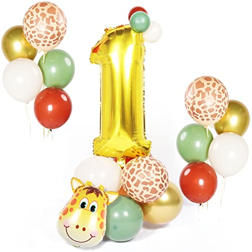 Luftballons Girlande Tierische Themen Luftballons 1 Geburtstag,32 Zoll Helium-Folie 1th Ballons und Giraffe, Braun Gold Salbei Grün Latex Ballons für Mädchen,Jungen,Baby,Geburtstag,Themen Party von Yiran