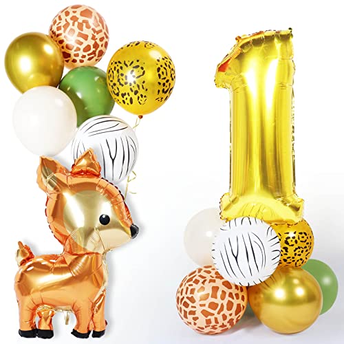 Luftballons Girlande Tierische Themen Luftballons 1 Geburtstag,32 Zoll Helium-Folie 1th Ballons und Hirsche,Salbei Grün Latex Ballons für Mädchen,Jungen,Baby,Geburtstag,Themen Party von Yiran