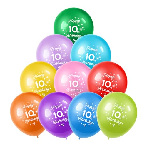Luftballons zum 10. Geburtstag, 10 Stück, 30,5 cm, Latex, sortiert, mehrfarbig, Zahlenballons, Zahlenballons, Zahl 10, Luftballons für Jungen und Mädchen, Kinder, 10 Jahre alt, von Yiran