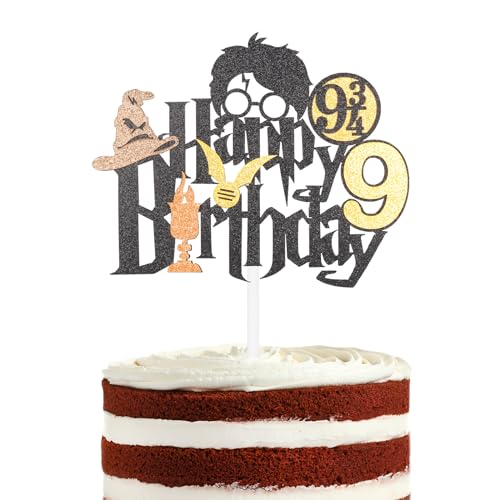 Yiran 1 x Magischer Zauberer Harry Potter-Kuchenaufsatz, Happy 9th Birthday, Harry Potter-Kuchenaufsätze, Harry-Potter-Kuchendekorationen, Cupcake-Topper für Jungen, Kinder, Geburtstag, von Yiran