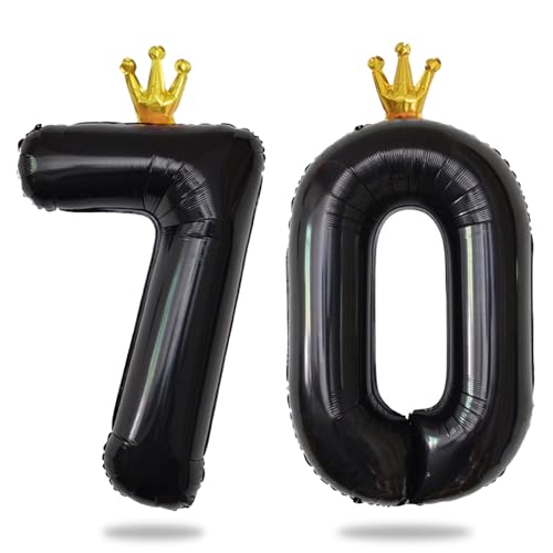 Yiran 40 Zoll Schwarz Folienballon Zahlen 70 mit Gold Krone, Große Zahlenballons, Helium 70 Ballon Zahlen, Schwarz 70 Geburtstag Dekorationen für Männer Frauen/Jubiläum Party Dekorationen von Yiran