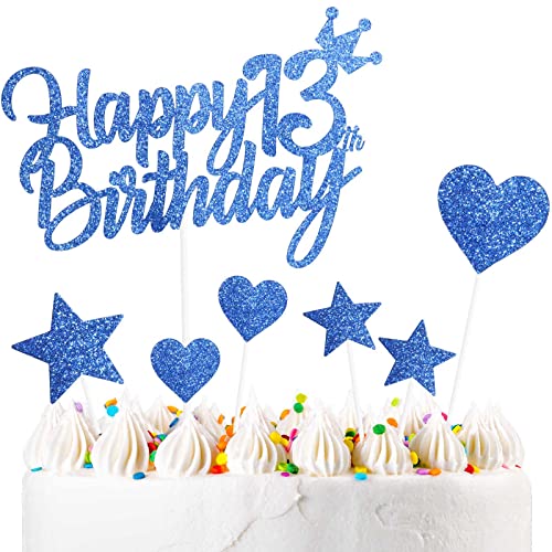 Yiran 7Stück Happy 13th Birthday Cake Topper Kuchendeko Dekoration. Doppelseitig Geburtstag Jungen und Mädchen Blau Tortendeko 13 Geburtstag Mit Herz Stern Glitter Cake Topper für 13 Geburtstag Yiran 7Stück Happy 13th Birthday Cake Topper Kuchendeko Dekoration. Doppelseitig Geburtstag Jungen und Mädchen Blau Tortendeko 13 Geburtstag Mit Herz Stern Glitter Cake Topper für 13 Geburtstag von Yiran