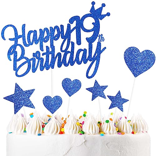 Yiran 7Stück Happy 19th Birthday Cake Topper Kuchendeko Dekoration. Doppelseitig Geburtstag Jungen und Mädchen Blau Tortendeko 19 Geburtstag Mit Herz Stern Glitter Cake Topper für 19 Geburtstag Yiran 7Stück Happy 19th Birthday Cake Topper Kuchendeko Dekoration. Doppelseitig Geburtstag Jungen und Mädchen Blau Tortendeko 19 Geburtstag Mit Herz Stern Glitter Cake Topper für 19 Geburtstag von Yiran