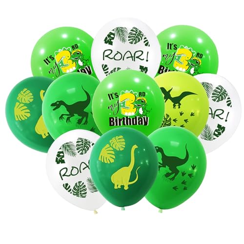 Yiran Dino Luftballons 3.Geburtstag Deko, 10er Pack, 12 Zoll, Weiß, Grün, mit '3rd Birthday', Party Deko für Kinder, Unisex, 3 Jahre, Jungen und Mädchen Yiran Dino Luftballons 3.Geburtstag Deko, 10er Pack, 12 Zoll, Weiß, Grün, mit '3rd Birthday', Party Deko für Kinder, Unisex, 3 Jahre, Jungen und Mädchen von Yiran