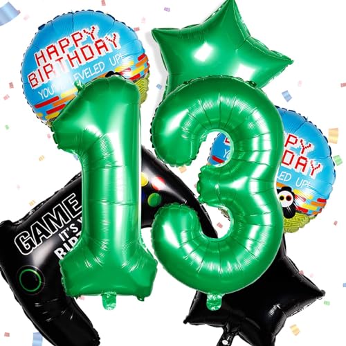 Yiran Folienballons zum 13. Geburtstag, grüne Luftballons zum 13. Geburtstag, Partyzubehör, Dekorationen für Jungen und Mädchen, Gaming-Themen-Controller-Hintergrund, Superhelden-Dekorationen, 7 Stück von Yiran