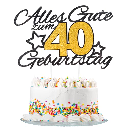 Yiran Gold Schwarz 40th Geburtstag Tortendeko, Alles Gute Zum Geburtstag Torte 40 Jahre,Happy 40th Birthday Kuchen Topper Geburstagstorte fur Jungen Mädchen Deko Glitzer Schwarz Gold Yiran Gold Schwarz 40th Geburtstag Tortendeko, Alles Gute Zum Geburtstag Torte 40 Jahre,Happy 40th Birthday Kuchen Topper Geburstagstorte fur Jungen Mädchen Deko Glitzer Schwarz Gold von Yiran