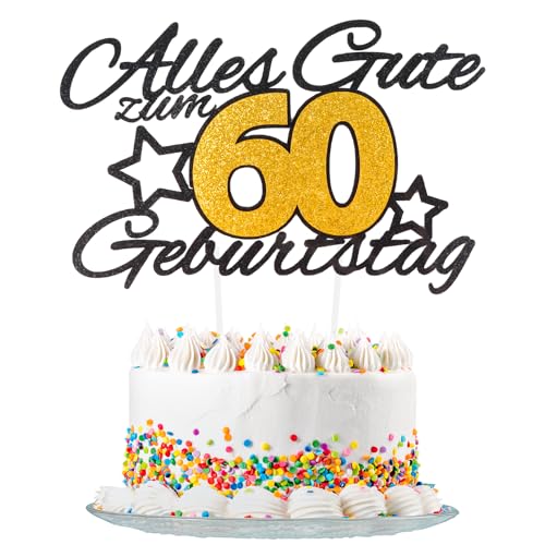 Yiran Gold Schwarz 60th Geburtstag Tortendeko, Alles Gute Zum Geburtstag Torte 60 Jahre,Happy 60th Birthday Kuchen Topper Geburstagstorte fur Jungen Mädchen Deko Glitzer Schwarz Gold Yiran Gold Schwarz 60th Geburtstag Tortendeko, Alles Gute Zum Geburtstag Torte 60 Jahre,Happy 60th Birthday Kuchen Topper Geburstagstorte fur Jungen Mädchen Deko Glitzer Schwarz Gold von Yiran