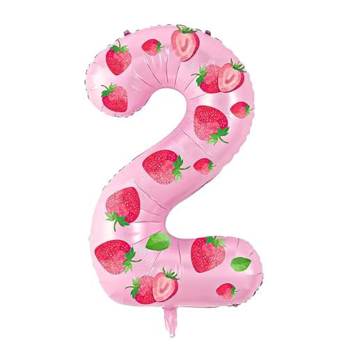 Yiran Helium-Mylar-Luftballons in Erdbeerrosa – 81,3 cm Helium-Folienballons zum 2. Geburtstag, rosa Geburtstagsdekorationen für Mädchen, Jungen, Kinder – Erdbeer-Motto-Party-Dekorations-Zubehör von Yiran