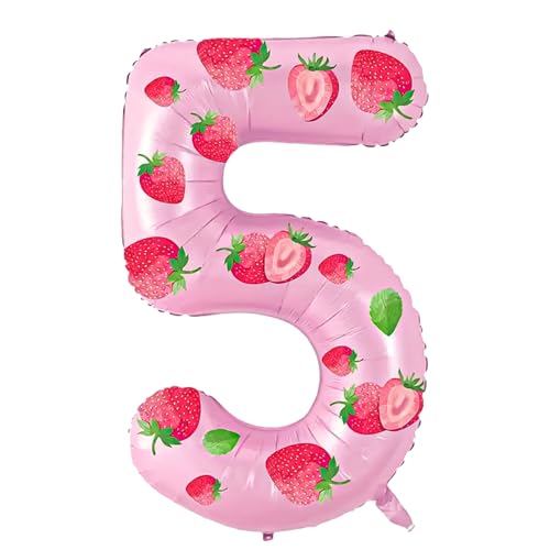 Yiran Helium-Mylar-Luftballons in Erdbeerrosa – 81,3 cm Helium-Folienballons zum 5. Geburtstag, rosa Geburtstagsdekorationen für Mädchen, Jungen, Kinder – Erdbeer-Motto-Party-Dekorations-Zubehör von Yiran