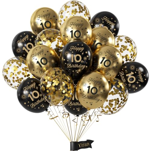 Yiran 10. Geburtstag Deko Set - 15 Stück Luftballons für Junge Mädchen, Schwarz Gold Happy Birthday Ballons, Konfetti Luftballons für Birthday Party Yiran 10. Geburtstag Deko Set - 15 Stück Luftballons für Junge Mädchen, Schwarz Gold Happy Birthday Ballons, Konfetti Luftballons für Birthday Party von Yiran