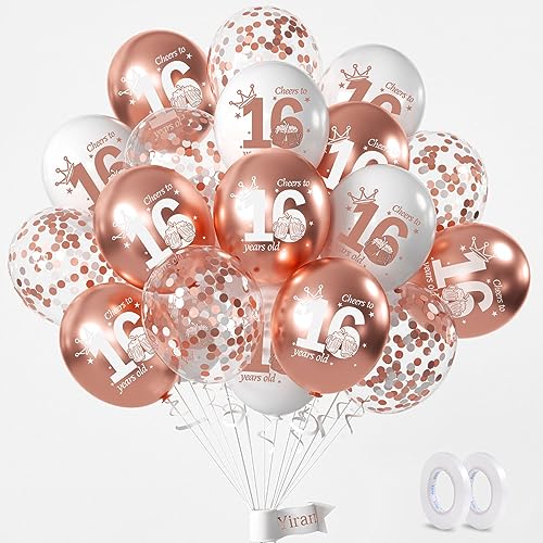 Yiran Luftballons 16 Geburtstag Deko, 15 Stück 16.Geburtstag Junge Mädchen Rose Gold Deko, Happy Birthday Ballons Rose Gold Deko, Deko 16.Geburtstag Konfetti Luftballons, Birthday Party Deko von Yiran