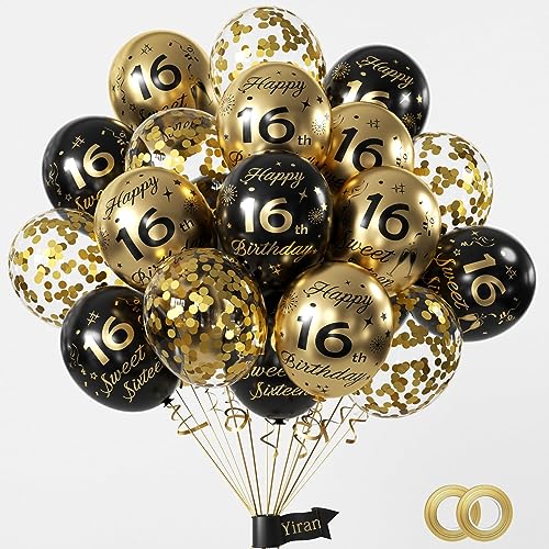 Yiran 16. Geburtstag Luftballons Deko Set - 15 Stück Schwarz Gold für Jungen und Mädchen - Happy Birthday Ballons, Konfetti Luftballons für Party Dekoration Yiran 16. Geburtstag Luftballons Deko Set - 15 Stück Schwarz Gold für Jungen und Mädchen - Happy Birthday Ballons, Konfetti Luftballons für Party Dekoration von Yiran