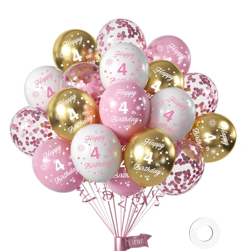Yiran 4 Jahre Geburtstag Deko Set - 16 Stück Luftballons für Mädchen, Happy Birthday Dekoration in Weiß und Rose Gold, Konfetti Ballons für Party Yiran 4 Jahre Geburtstag Deko Set - 16 Stück Luftballons für Mädchen, Happy Birthday Dekoration in Weiß und Rose Gold, Konfetti Ballons für Party von Yiran