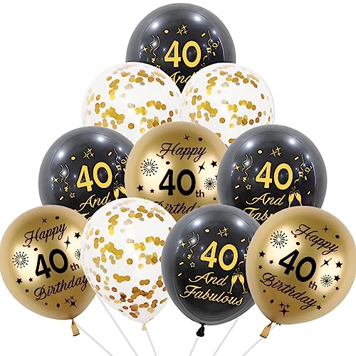 Yiran Luftballons 40.Geburtstag Deko,15 Stück 40.Geburtstag Junge Mädchen Schwarz Gold Deko, Happy Birthday Ballons Schwarz Gold Deko, Deko 40.Geburtstag Konfetti Luftballons, Birthday Party Deko von Yiran