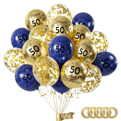 Yiran 50. Geburtstag Luftballons Deko Set - 15 Stück Blau Gold für Junge Mädchen - Happy Birthday Ballons, Konfetti Luftballons für Party von Yiran