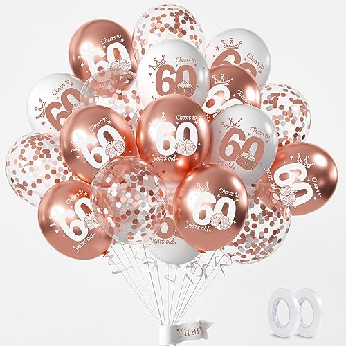 Yiran Luftballons 60 Geburtstag Deko, 15 Stück 60.Geburtstag Junge Mädchen Rose Gold Deko, Happy Birthday Ballons Rose Gold Deko, Deko 60.Geburtstag Konfetti Luftballons, Birthday Party Deko von Yiran