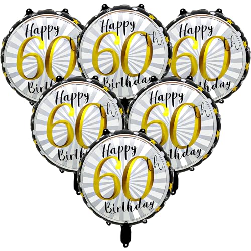 Yiran Luftballons 60 Geburtstag Deko Mann Frau, 18 Zoll 'Happy 60th Birthday" Folienballon, 6 Stück Geburtstag Schwarz Gold Deko Helium Ballon für 60.Geburtstagsdeko Jubiläum Party Deko Yiran Luftballons 60 Geburtstag Deko Mann Frau, 18 Zoll 'Happy 60th Birthday" Folienballon, 6 Stück Geburtstag Schwarz Gold Deko Helium Ballon für 60.Geburtstagsdeko Jubiläum Party Deko von Yiran