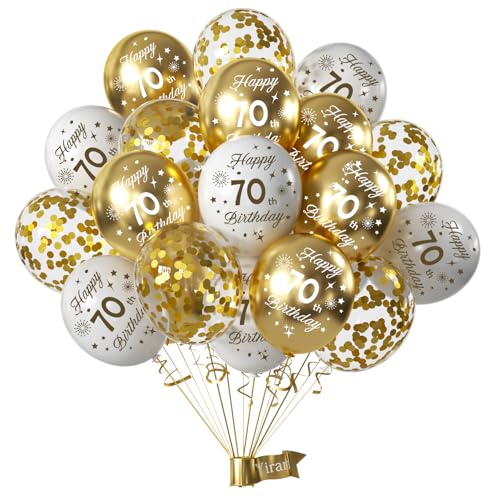 Yiran 70. Geburtstag Deko für Frauen und Männer - 15 Stück Luftballons Weiß Gold - Happy 70th Birthday Ballons mit Konfetti - Party Dekoration Yiran 70. Geburtstag Deko für Frauen und Männer - 15 Stück Luftballons Weiß Gold - Happy 70th Birthday Ballons mit Konfetti - Party Dekoration von Yiran