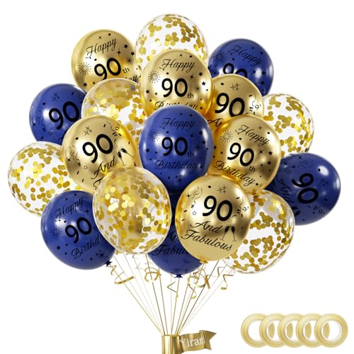 Yiran 90. Geburtstag Luftballons - 15 Stück Blau Gold Deko Set für Junge Mädchen - Happy Birthday Konfetti Ballons für Party Dekoration Yiran 90. Geburtstag Luftballons - 15 Stück Blau Gold Deko Set für Junge Mädchen - Happy Birthday Konfetti Ballons für Party Dekoration von Yiran