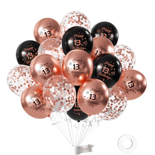 Yiran Luftballons zum 13. Geburtstag, 15 Stück, Schwarz / Roségold, 15 Stück von Yiran