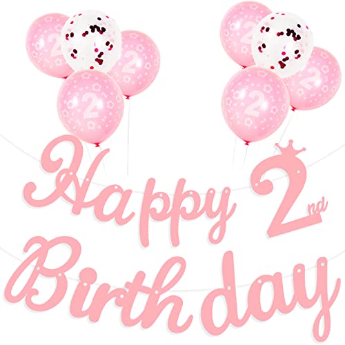 Yiran Rosa Dekorationen für Mädchen zum 2. Geburtstag mit 6 Luftballons und 2 Konfetti von Yiran