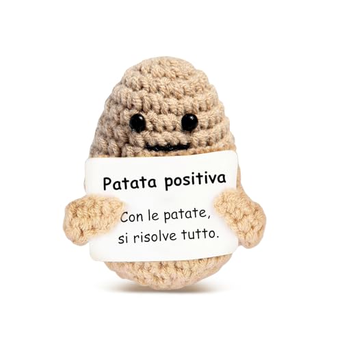Mini Funny Positive Potato – 7,6 cm gestrickte Häkelpuppe, komplett mit einer erhebenden positiven Karte, ideal für aufheiternde Geschenke, Raumdekoration und niedliche Häkel-Sammlerstücke (2307IT) von Yiruhe
