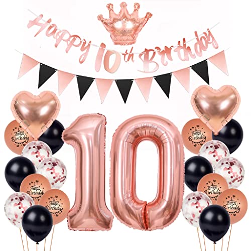 10. Geburtstag Deko Set für Mädchen - Rosegold Schwarz Luftballons und Party Dekoration für 10 Jahre von Yishamei
